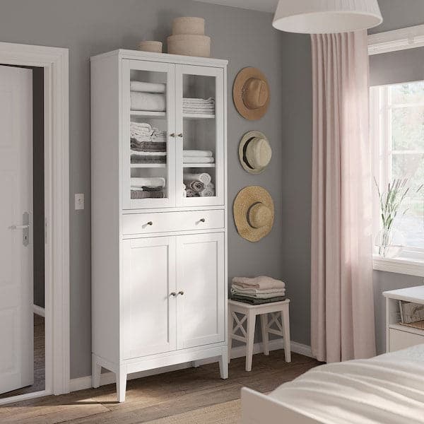 Ikea IDANÄS - High cabinet w gls-drs and 1 drawer, white, 81x39x211 cm