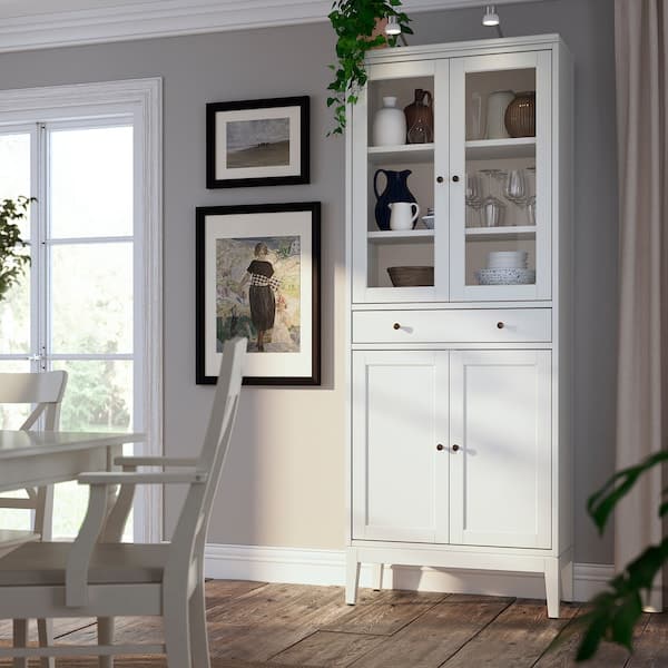 IDANÄS - High cabinet w gls-drs and 1 drawer, white, 81x39x211 cm - best price from Maltashopper.com 10487840