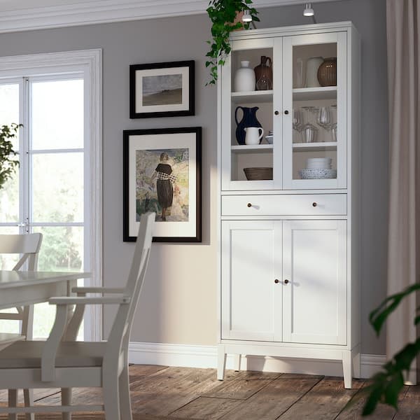 Ikea IDANÄS - High cabinet w gls-drs and 1 drawer, white, 81x39x211 cm