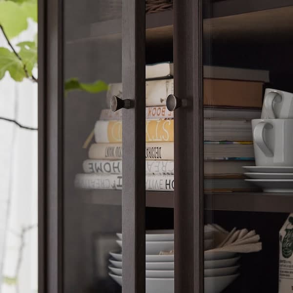 Ikea IDANÄS - High cabinet w gls-drs and 1 drawer, dark brown stained, 81x39x211 cm