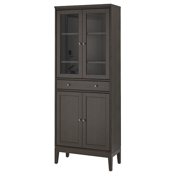 IDANÄS - High cabinet w gls-drs and 1 drawer, dark brown stained, 81x39x211 cm - best price from Maltashopper.com 70487837