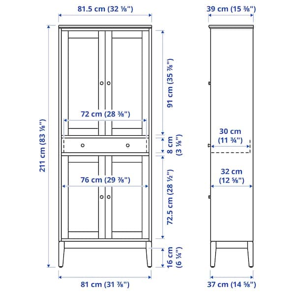 Ikea IDANÄS - High cabinet w gls-drs and 1 drawer, dark brown stained, 81x39x211 cm