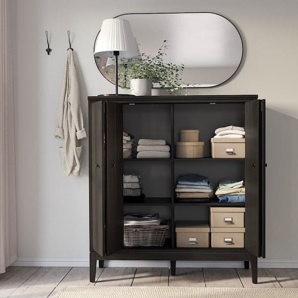 IDANÄS - Cabinet with bi-folding doors, dark brown stained, 121x135 cm - best price from Maltashopper.com 80458820