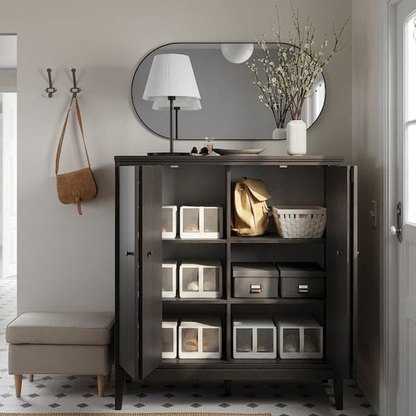 IDANÄS - Cabinet with bi-folding doors, dark brown stained, 121x135 cm - best price from Maltashopper.com 80458820