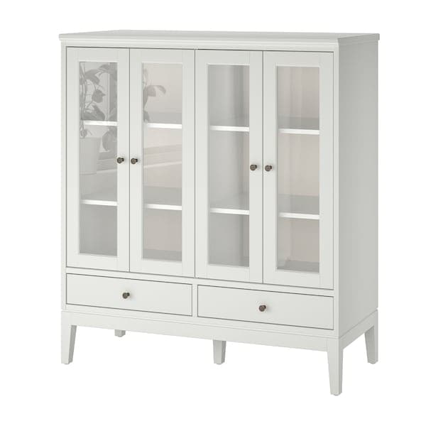 IDANÄS - Cabinet with bi-folded glass doors, white, 121x50x135 cm