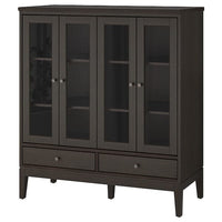 IDANÄS - Cabinet with bi-folded glass doors, dark brown stained, 121x50x135 cm - best price from Maltashopper.com 60496031