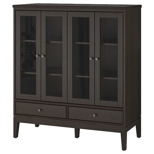 IDANÄS - Cabinet with bi-folded glass doors, dark brown stained, 121x50x135 cm