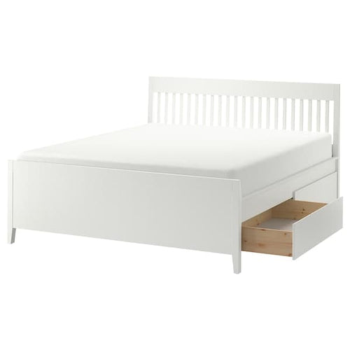 IDANÄS Bed frame with drawers, white/Lindbåden, 180x200 cm