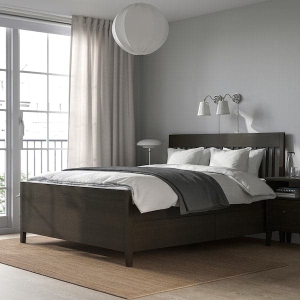 Ikea IDANÄS Bed frame with drawers, dark brown/Lindbåden, 140x200 cm