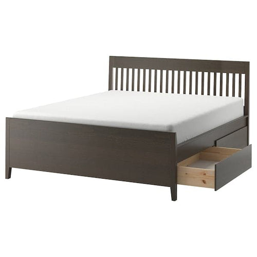 IDANÄS Bed frame with drawers, dark brown/Lindbåden, 180x200 cm