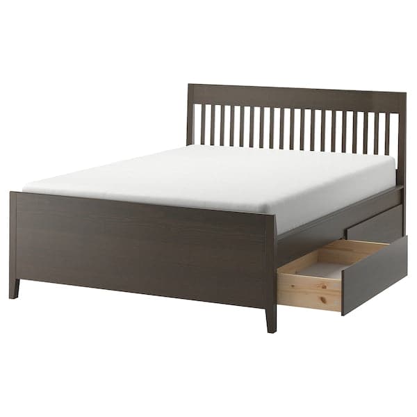 IDANÄS Bed frame with drawers, dark brown/Lindbåden, 160x200 cm - best price from Maltashopper.com 99494941