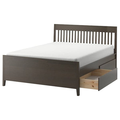 IDANÄS Bed frame with drawers, dark brown/Lindbåden, 160x200 cm