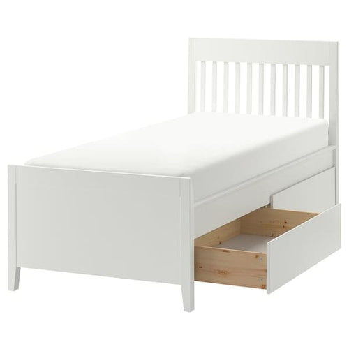 IDANÄS Bed frame with storage units, white / Lindbåden, 90x200 cm
