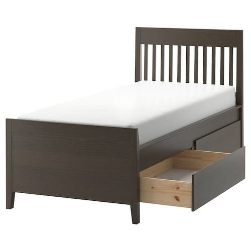 IDANÄS Bed frame with storage, dark brown/Lindbåden, 90x200 cm