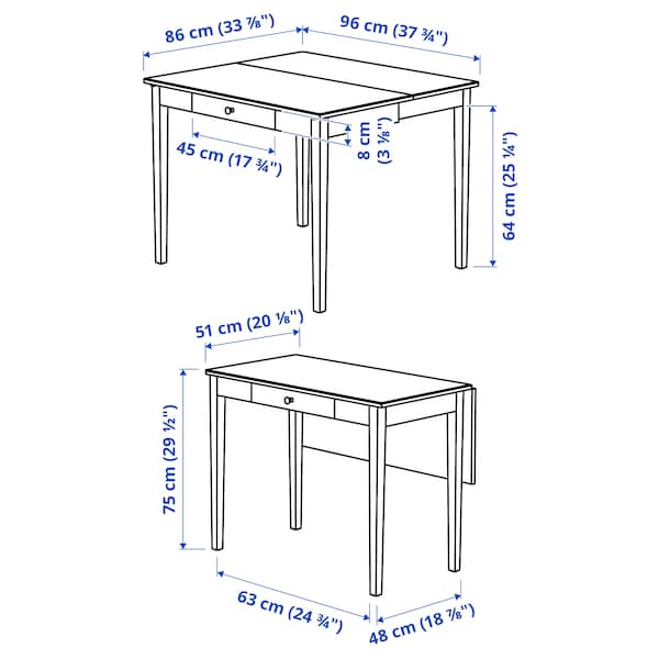 Ikea IDANÄS - Drop-leaf table, white, 51/86x96 cm