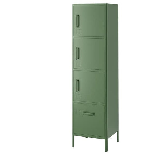 IDÅSEN - High cabinet with drawer and doors, dark green, 45x172 cm