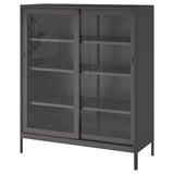 IDÅSEN cabinet with sliding glass doors, dark grey, 120x140 cm