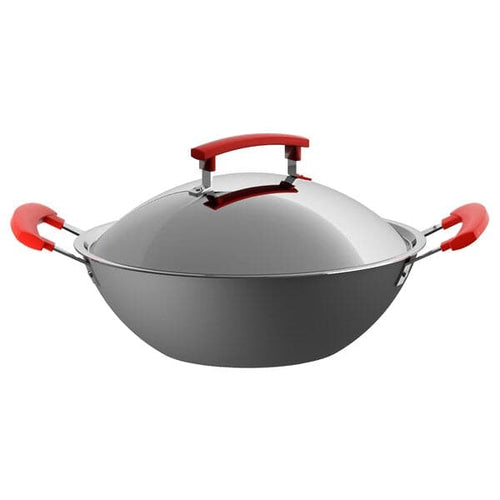 IDENTISK Wok with lid - dark grey/aluminum 32 cm , 32 cm