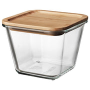 Ikea IKEA 365+ - Food container with lid, square glass/bamboo, 1.2 l