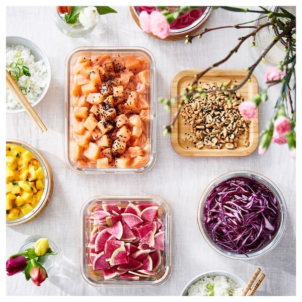 IKEA 365+ - Food container with lid, square glass/bamboo, 600 ml - best price from Maltashopper.com 19269116