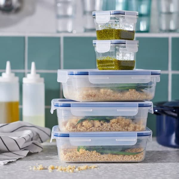IKEA 365+ Food container with lid, rectangular glass/bamboo, 1.8 l