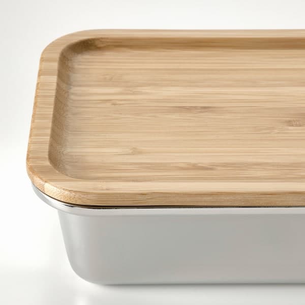 Ikea IKEA 365+ - Food container with lid, rectangular stainless steel/bamboo, 1.0 l