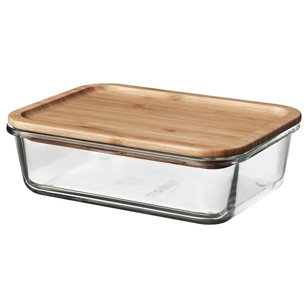 IKEA 365+ - Food container with lid, rectangular glass/bamboo