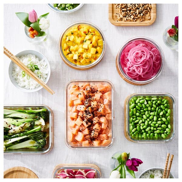 Ikea IKEA 365+ - Food container with lid, rectangular glass/bamboo, 1.0 l