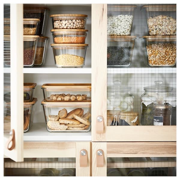 Ikea IKEA 365+ - Food container with lid, rectangular glass/bamboo, 1.0 l