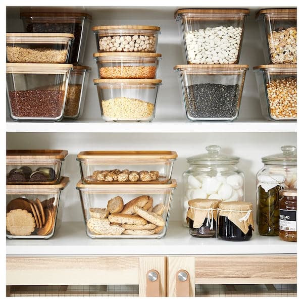 IKEA 365+ - Food container with lid, rectangular glass/bamboo, 1.8 l - best price from Maltashopper.com 49269068