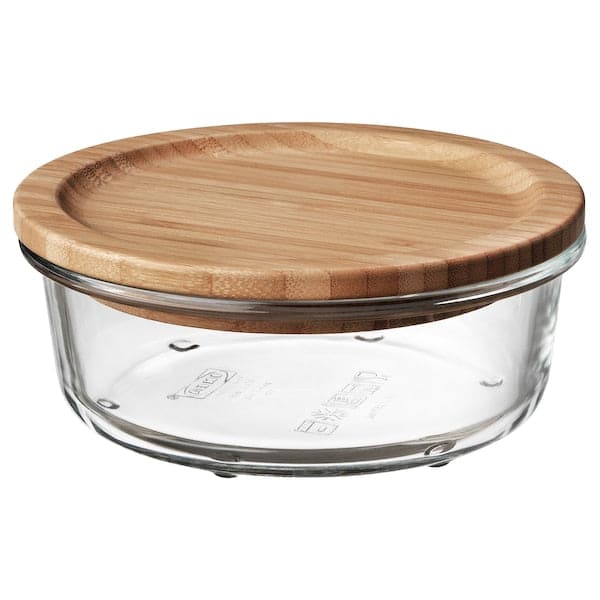 IKEA 365+ - Food container with lid, round glass/bamboo, 400 ml - best price from Maltashopper.com 39269083