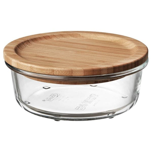 Ikea IKEA 365+ - Food container with lid, round glass/bamboo, 400 ml