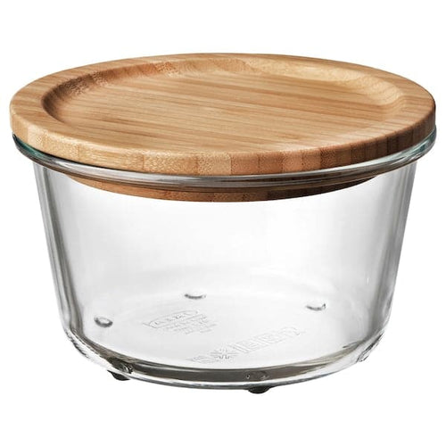 IKEA 365+ - Food container with lid, round glass/bamboo, 600 ml
