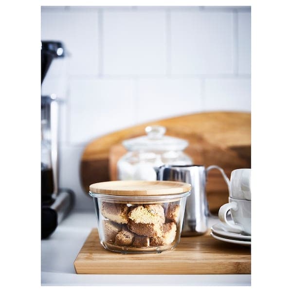 IKEA 365+ - Food container with lid, round glass/bamboo, 600 ml - best price from Maltashopper.com 69269091