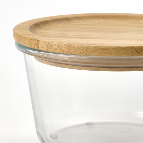 Ikea IKEA 365+ - Food container with lid, round glass/bamboo, 600 ml