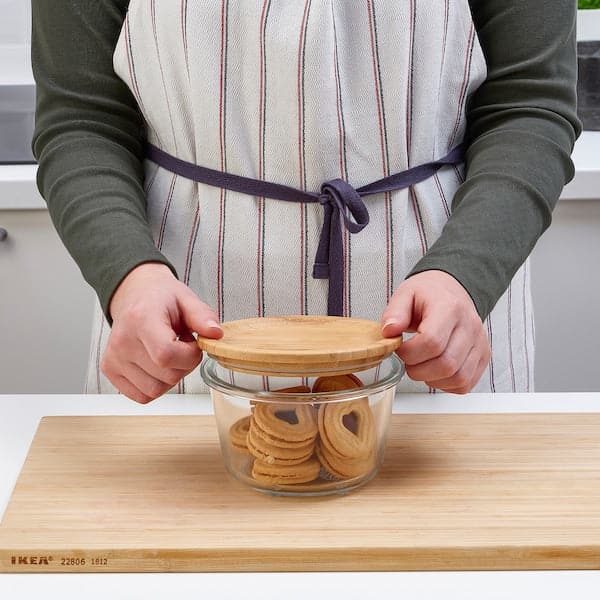 Ikea IKEA 365+ - Food container with lid, round glass/bamboo, 600 ml