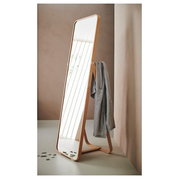 IKORNNES - Standing mirror, ash, 52x167 cm