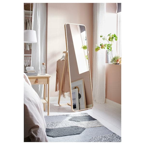 IKORNNES - Standing mirror, ash, 52x167 cm