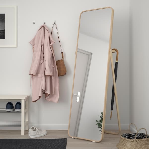 IKORNNES - Standing mirror, ash, 52x167 cm