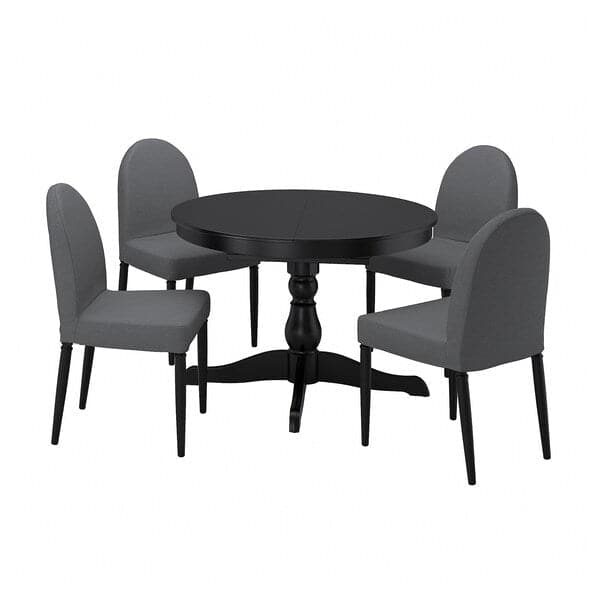 Ikea INGATORP / DANDERYD Table and 4 chairs, black black/Vissle grey, 110/155 cm , 110/155 cm