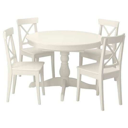Ikea INGATORP / INGOLF - Table and 4 chairs, white/white, 110/155 cm