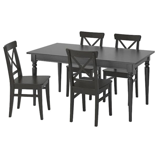 Ikea INGATORP / INGOLF - Table and 4 chairs, black/brown-black, 155/215 cm