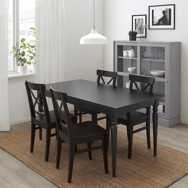 INGATORP / INGOLF - Table and 4 chairs, black/brown-black, 155/215 cm - best price from Maltashopper.com 19297157