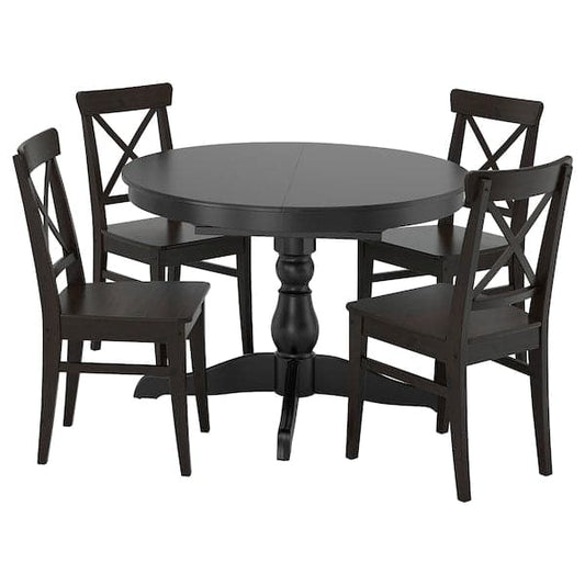Ikea INGATORP / INGOLF - Table and 4 chairs, black/brown-black, 110/155 cm
