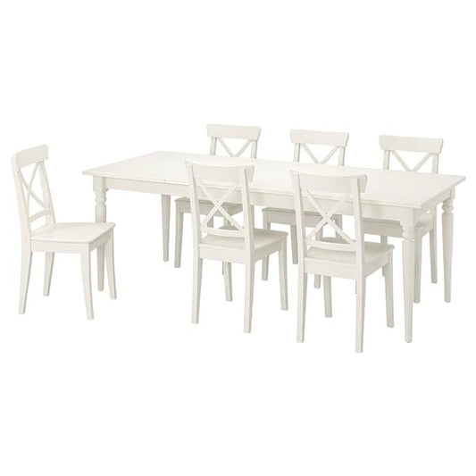 Ikea INGATORP / INGOLF - Table and 6 chairs, white/white, 155/215 cm
