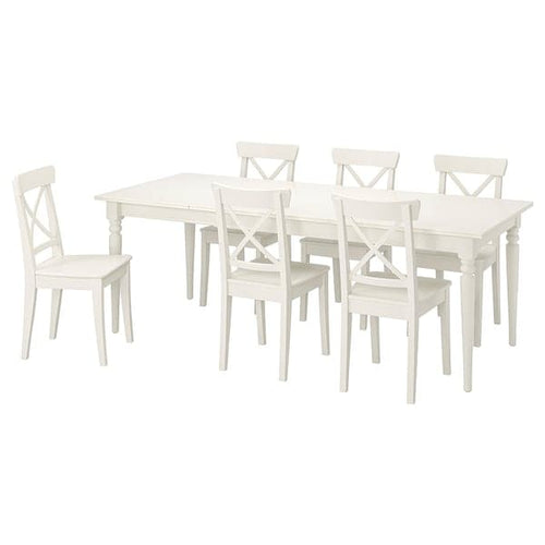 INGATORP / INGOLF - Table and 6 chairs, white/white, 155/215 cm