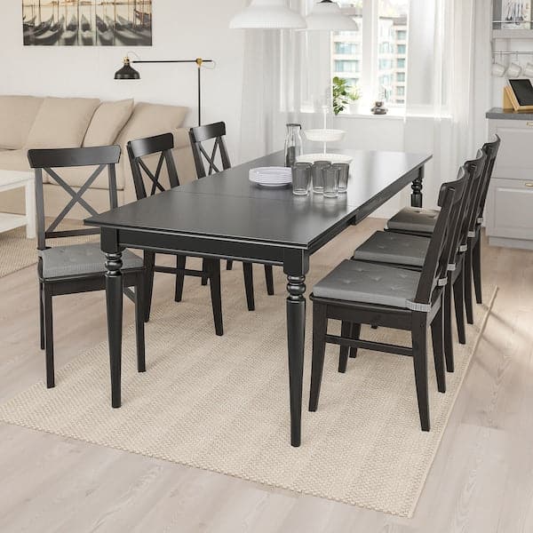 Ikea INGATORP / INGOLF - Table and 6 chairs, black/brown-black, 155/215 cm