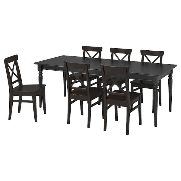 Ikea INGATORP / INGOLF - Table and 6 chairs, black/brown-black, 155/215 cm