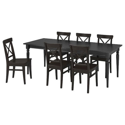 Ikea INGATORP / INGOLF - Table and 6 chairs, black/brown-black, 155/215 cm