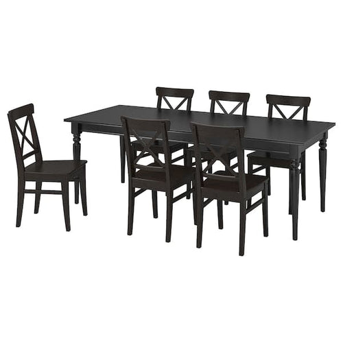 INGATORP / INGOLF - Table and 6 chairs, black/brown-black, 155/215 cm